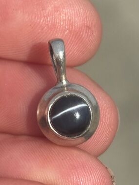 Vintage Sterling Silver Blue Cats Eye Pendant • 925 Minimalist Signed Necklace